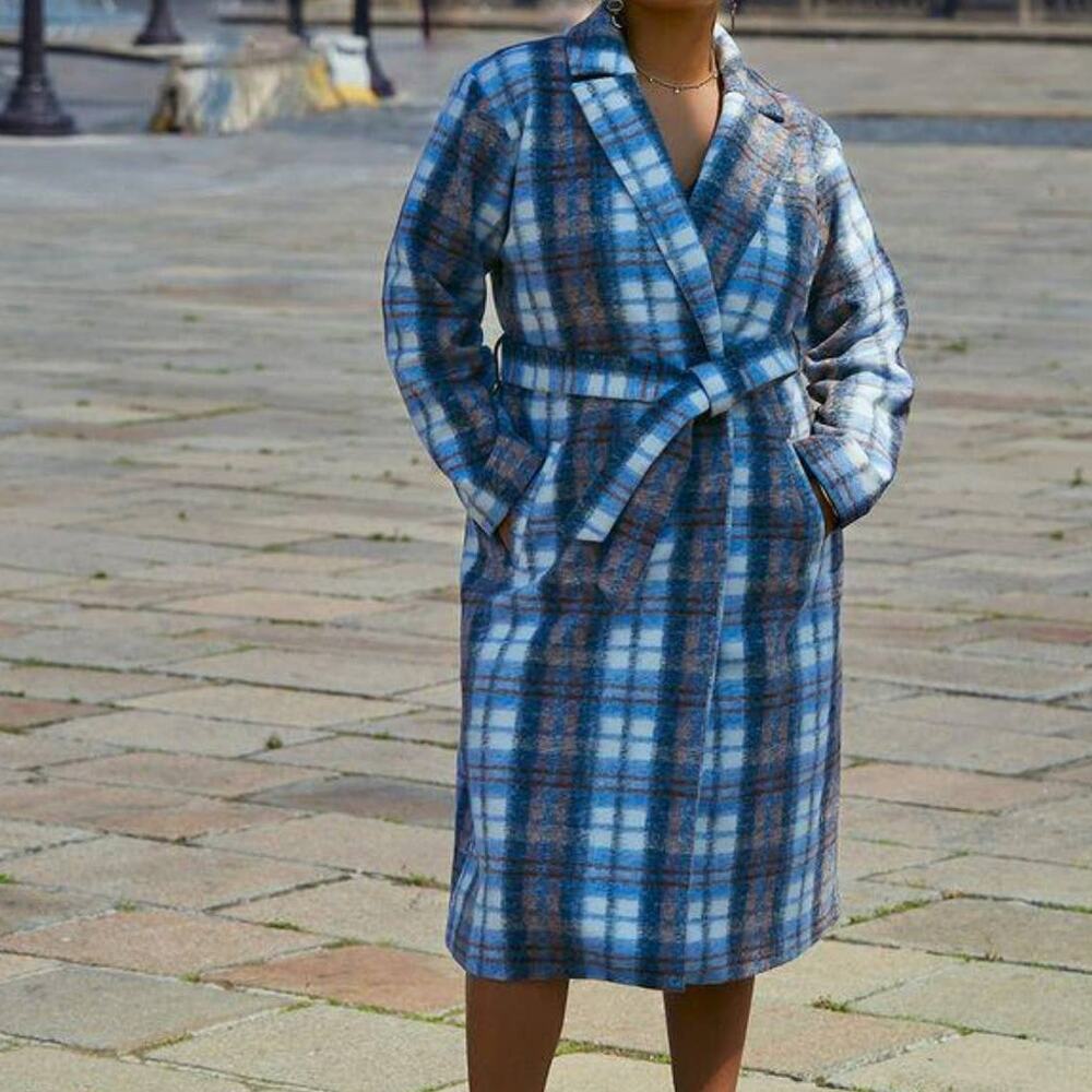 ELOQUII Womens Plus Size Blue Plaid Robe Coat Size 18 20 - Picture 11 of 12